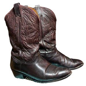 Vtg Nacona Boot Oxblood Leather Flame Stitch Cowboy Western Mens Sz 9.5D Rodeo